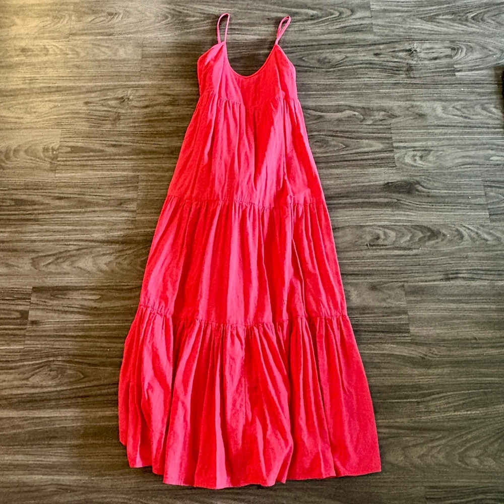 Billabong Dance Away Red Cotton Maxi Dress V-neckline - Picture 2 of 11
